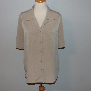 Allison Daley Size 14 Beige Button Front Short Sleeve Shirt Top EUC